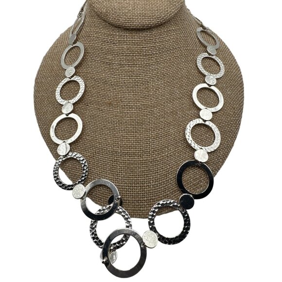 Vintage Modernist Silver Tone Necklace Rough & Smooth Textures Open Link Chain - Picture 4 of 8